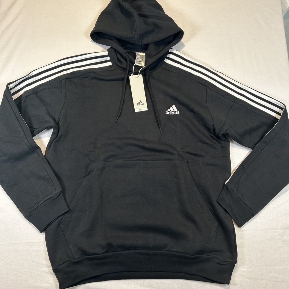adidas Essentials Fleece 3 Stripes Long Sleeve Hoodie Mens Large IB4028 Black - Picture 3 of 10